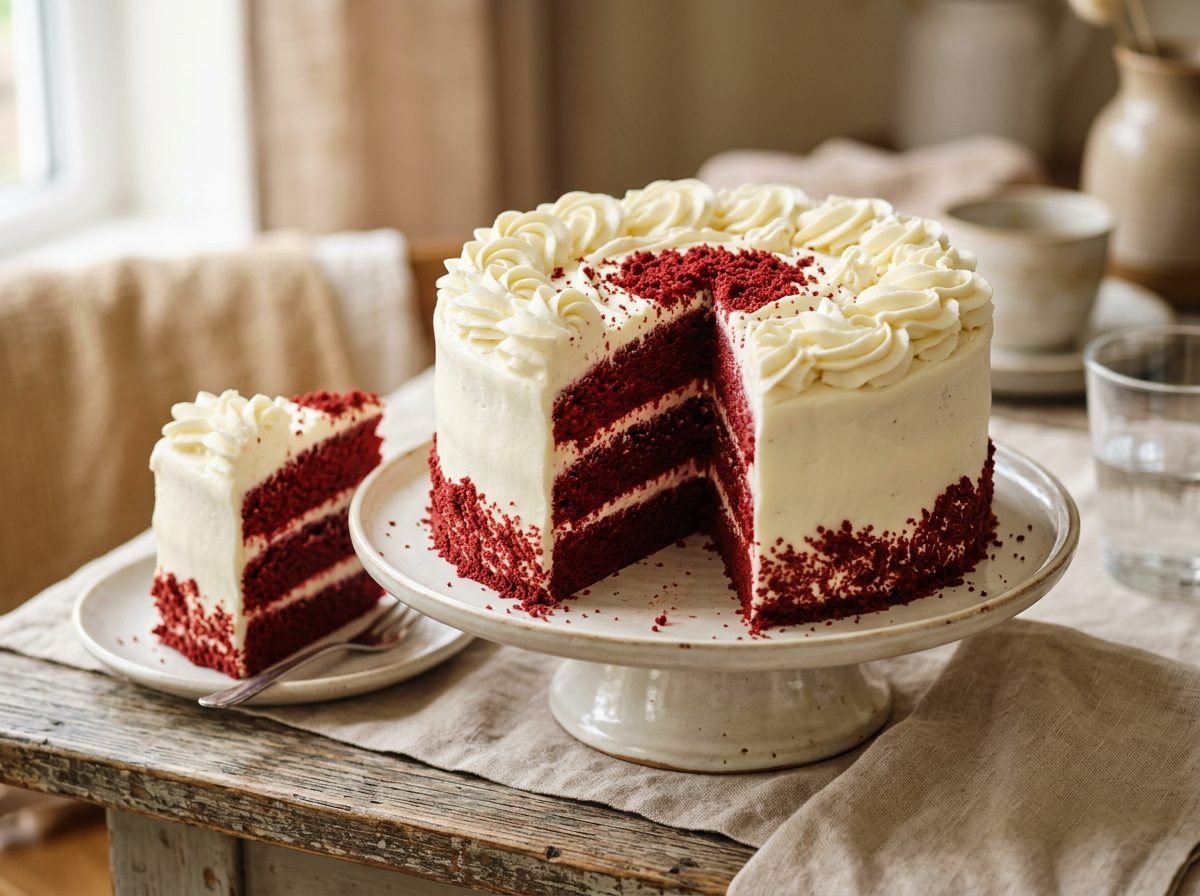 Red velvet cake with cream cheese frosting